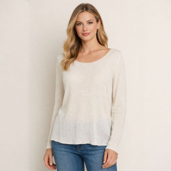Eileen Fisher Sweaters - Eileen Fisher Linen Silk Open Knit Sweater Top Womens L Ivory Lightweight